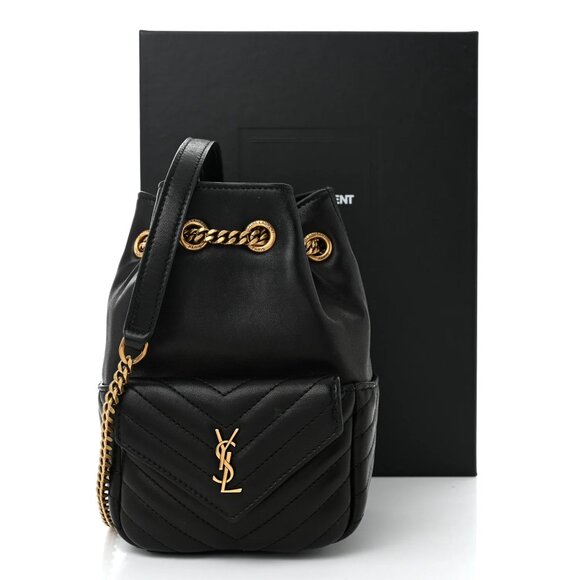 Saint Laurent YSL Leather Matelasse Monogram Joe Nano Bucket Shoulder Bag Black - Picture 1 of 8